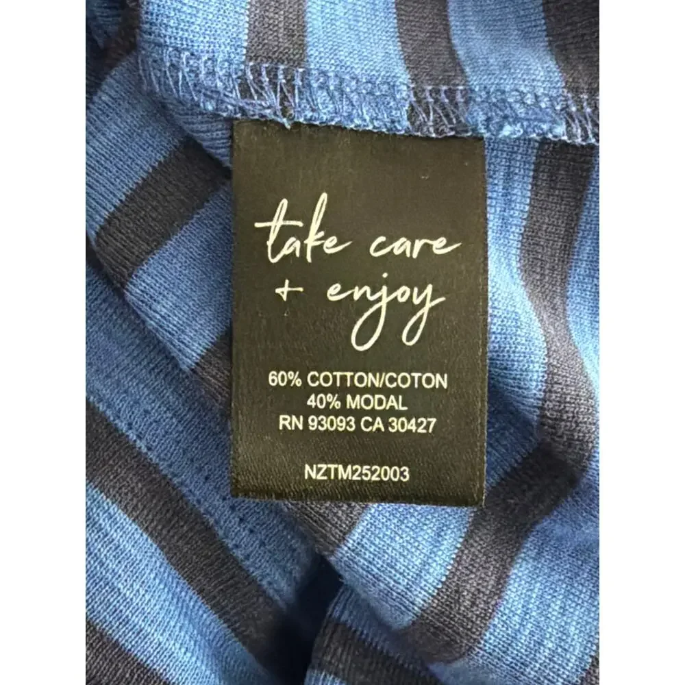 NZT Nic+Zoe Crew Neck T-Shirt Stripe Short Sleeve Blue Women's Small NEW